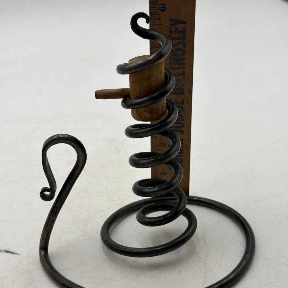 Vintage Primitive Iron Courting Candlestick/Candle Holder Wood Block Stopper